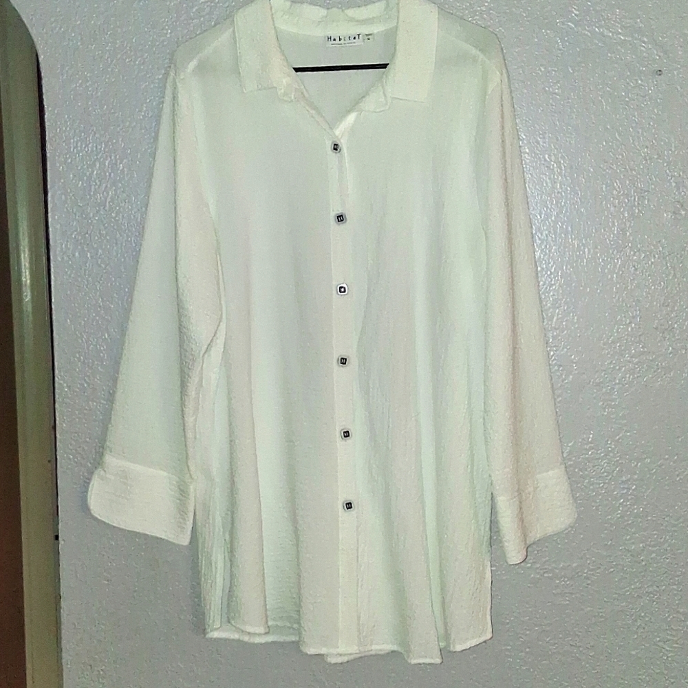 Habitat Women's Textured White Button Front Blouse Tunic Lagen Look Top XL